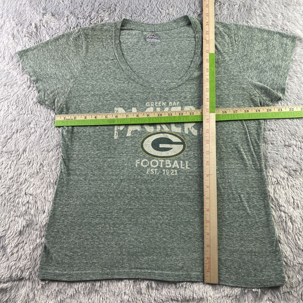 Green Bay Packers Shirt Womens Large Green White Heather Vneck Short Sleeve NFL - Picture 4 of 7